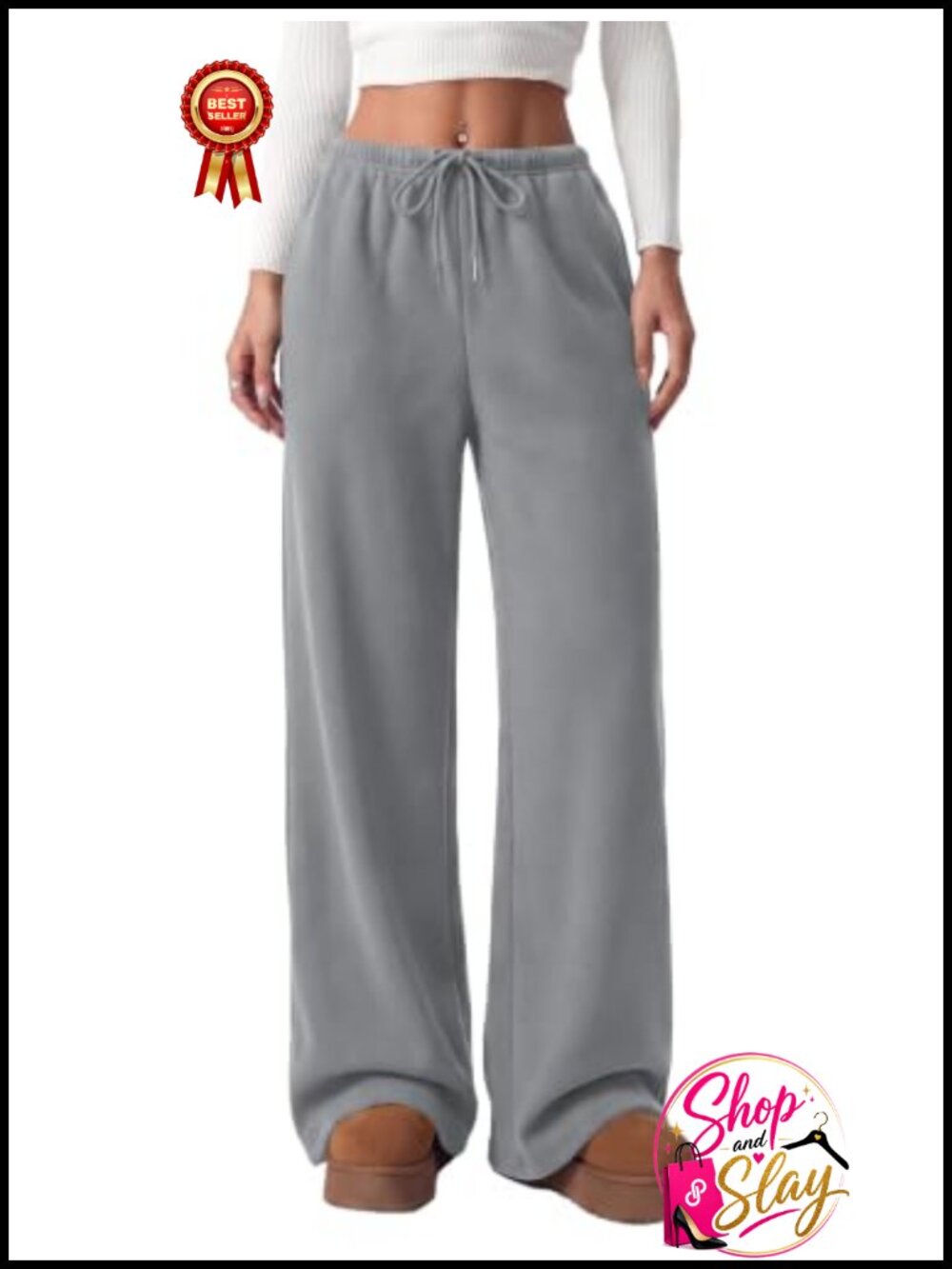 Wide Leg Fleece Sweatpants Cotton Blend Relaxed Fit Womens Casual Pants